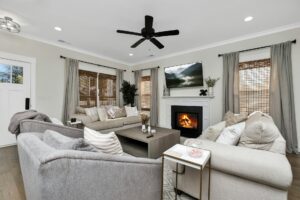 living room with ceiling fan
